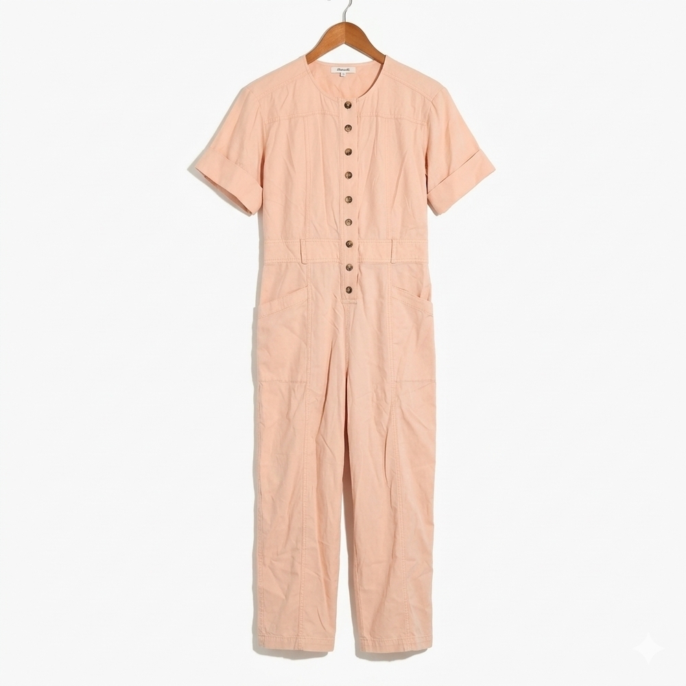 NWT Madewell Pink Button Front Utility Jumpsuit Short Sleeve Coverall Size 00